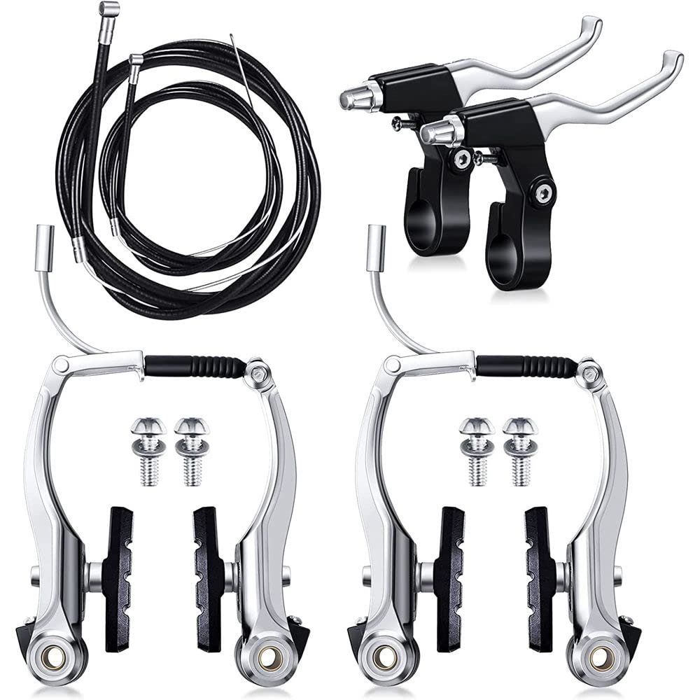 Complete Universal Bike Brakes Set, Front and Rear Bike MTB Brake Inner and Outer Cables and Brake Lever Kit for Mountain Bikes Road Bikes(Silver)