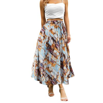 Abaadlw Maxi Skirts for Women with Pockets Long Midi Length Casual Skirt for Beach Party Holiday Brown Floral