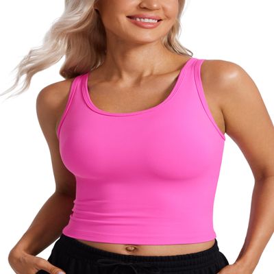 CRZ YOGA Butterluxe Double Lined Tank Tops for Women - Workout Casual Scoop Neck Racerback Crop Sleeveless Shirt Light Purple Large