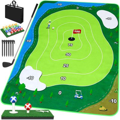 52HZ 6x5Ft Golf Chipping Game Mat, Battle Royale Golf Game Set with Golf Hitting Mat, 20 Grip Golf Balls, Golf Games for Adults Family Outdoor Indoor
