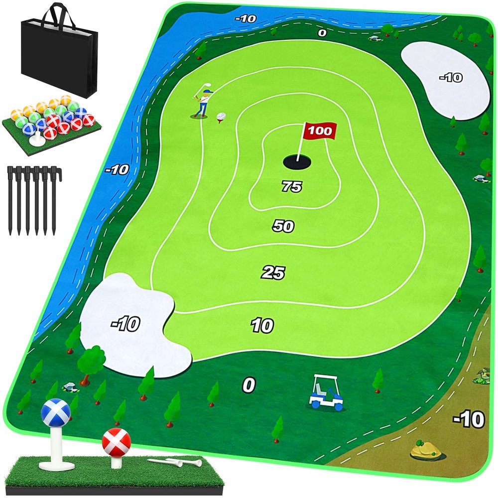 52HZ 6x5Ft Chipping Game Mat, Battle Royale Golf Game Set with Hitting Mat, 20 Grip Balls, Golf Games for Adults & Family, Indoor/Outdoor