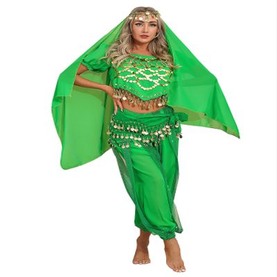Sinleey Women's India Belly Dance Suit Costume Bollywood Arabian Halloween Dance Fancy Dress Green One Size
