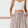 Abaadlw Maxi Skirts for Women with Pockets Long Midi Length Casual Skirt for Holiday White Floral view 2