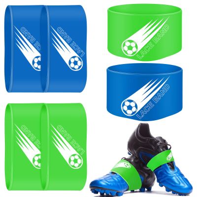 Patelai 4 Pcs Soccer Cleat Lace Cover Football Shoe Band Soccer Shoe Cover Football Cleat Bands Youth Adult for Season (Kids,Blue,Green)