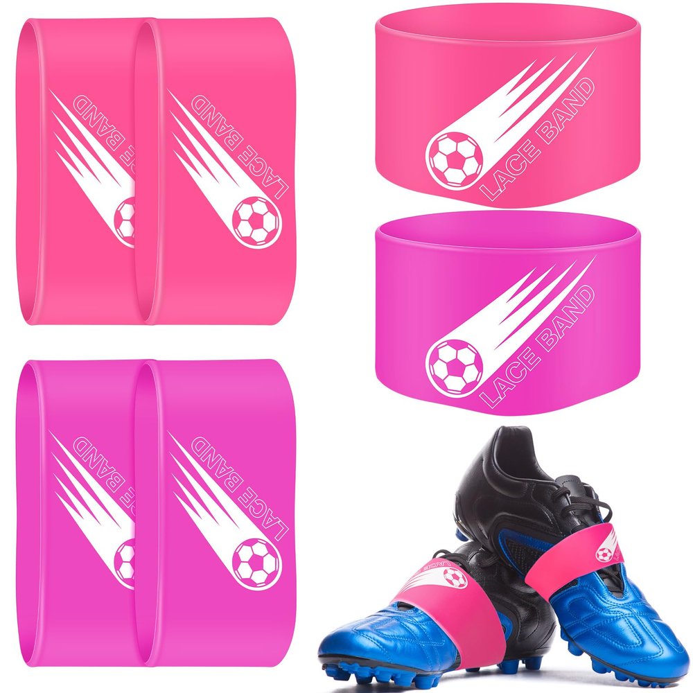 Patelai 4 Pcs Soccer Cleat Lace Cover Football Shoe Band Soccer Shoe Cover Football Cleat Bands Youth Adult for Season (Kids,Violet,Pink)