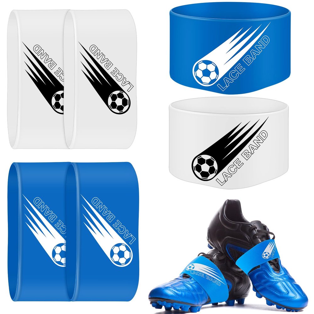 Patelai 4 Pcs Lace Bands Soccer Cleat Lace Cover Sports Shoe Band Protector Youth Adult for Soccer and Football Cleats (Kids,White,Blue)