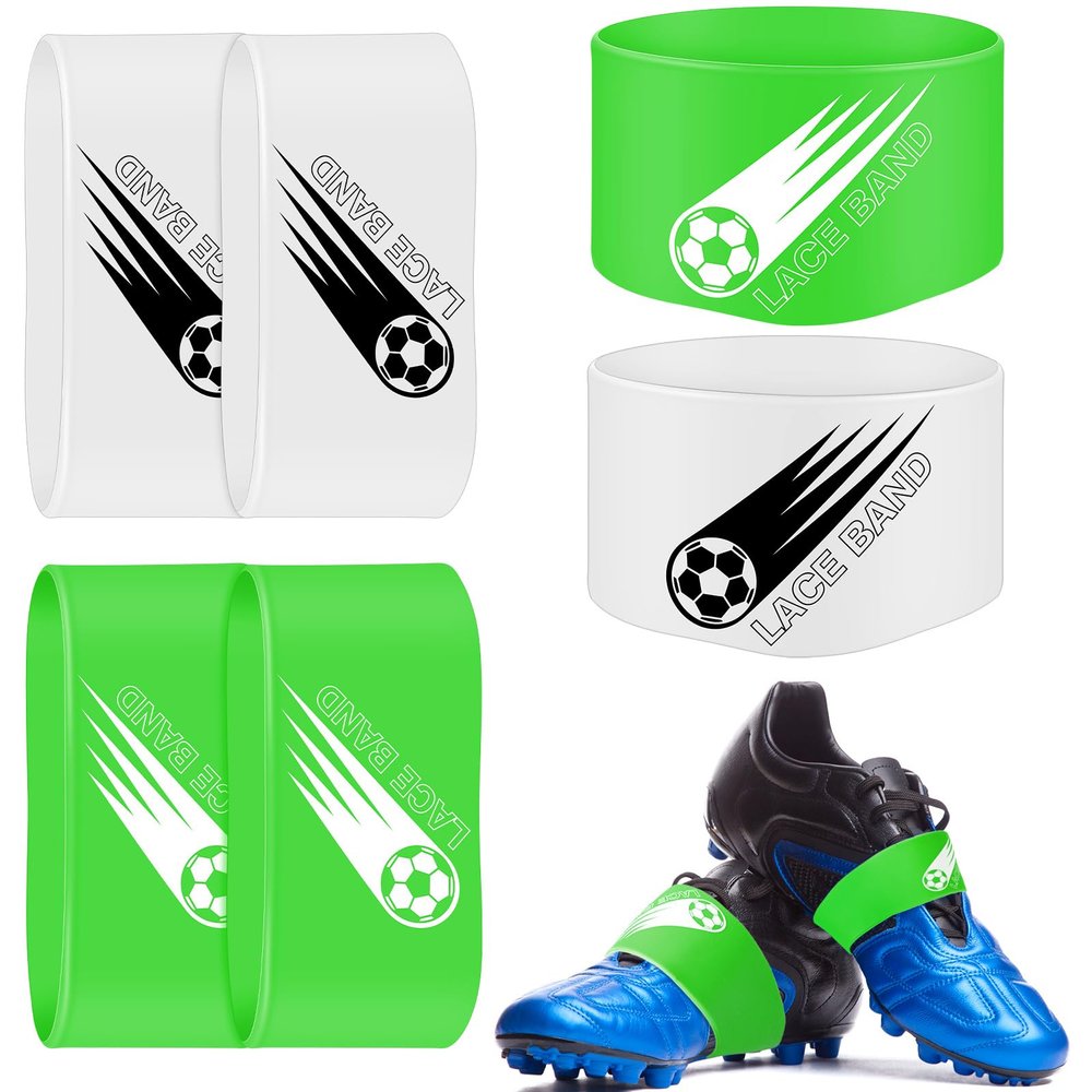 Patelai 4 Pcs Soccer Cleat Lace Cover Sports Shoe Band Protector Soccer Shoe Cleat Bands Youth Adult (Kids,White,Green)
