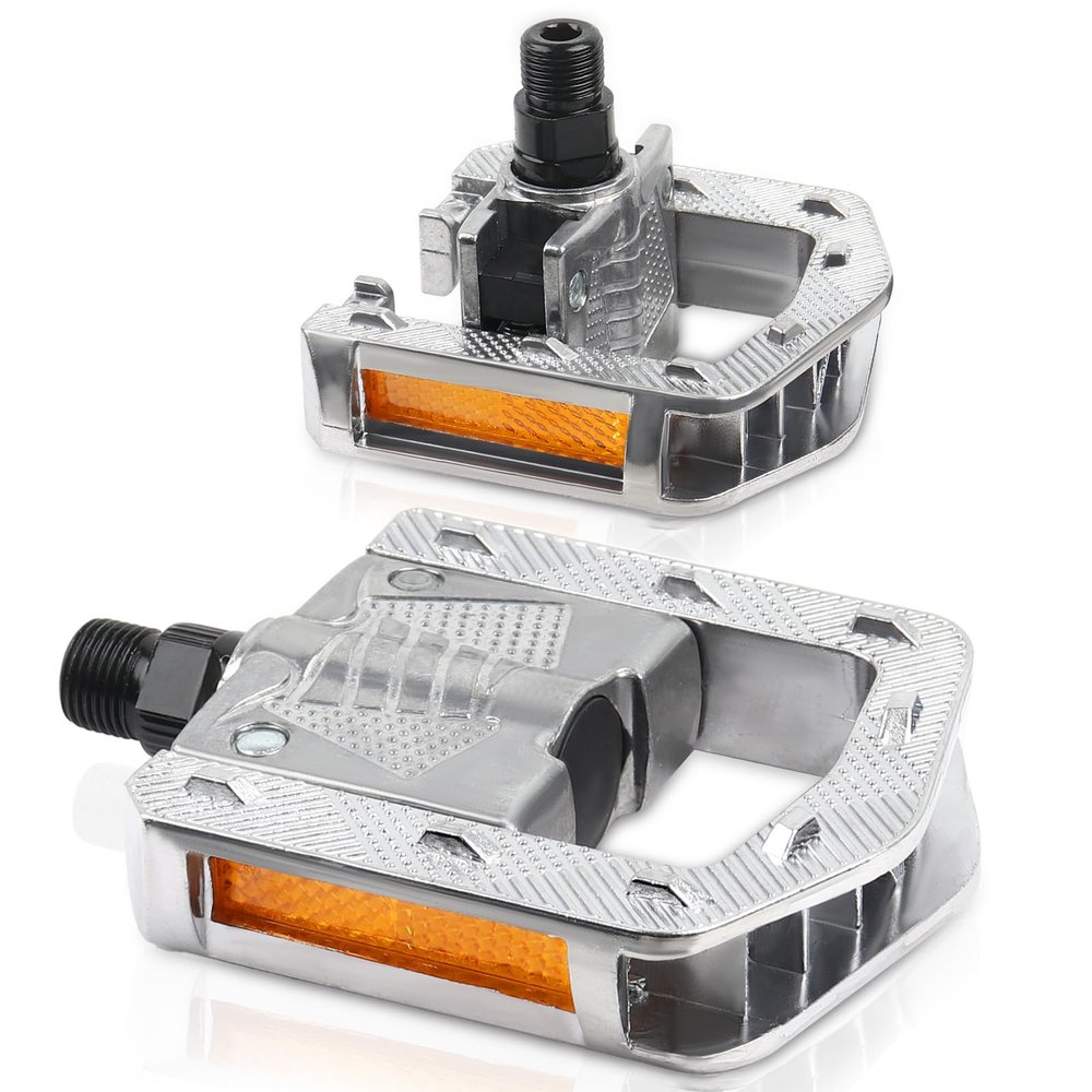 Folding Bike Pedals, Mountain Bike Pedals CNC Aluminum Bicycle Flats, 9/16'' with Reflective Strips | Non-Slip | Waterproof | Wide Flat Foldable Pedal for Ebike, Urban Commute, MTB Bikes