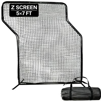 MiniTang Baseball Z Screen - 7x5 FT Heavy Duty Steel Pitching Screen - Portable Batting Trainer for Coaches Players Teams Backyard Field Training