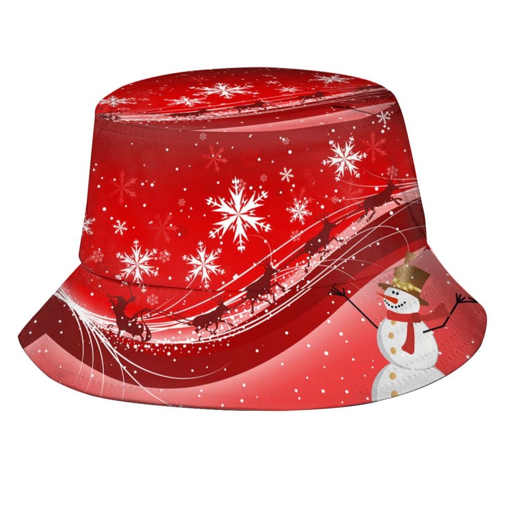 Cute Christmas Hat Snowman Christmas Snowflakes Bucket Hat for Women Men Summer Xmas Holiday Sun Beach Fishing Cap