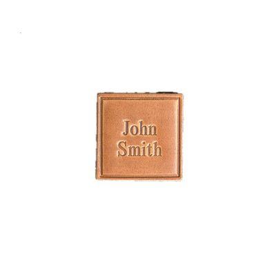 Custom Made Leather Patches/Labels/Tags | Personalized Text or Initials | Premium Cowhide Leather | Brown, Tan, Gray or Black | Made in THE USA (No Border, Square, Cafe)