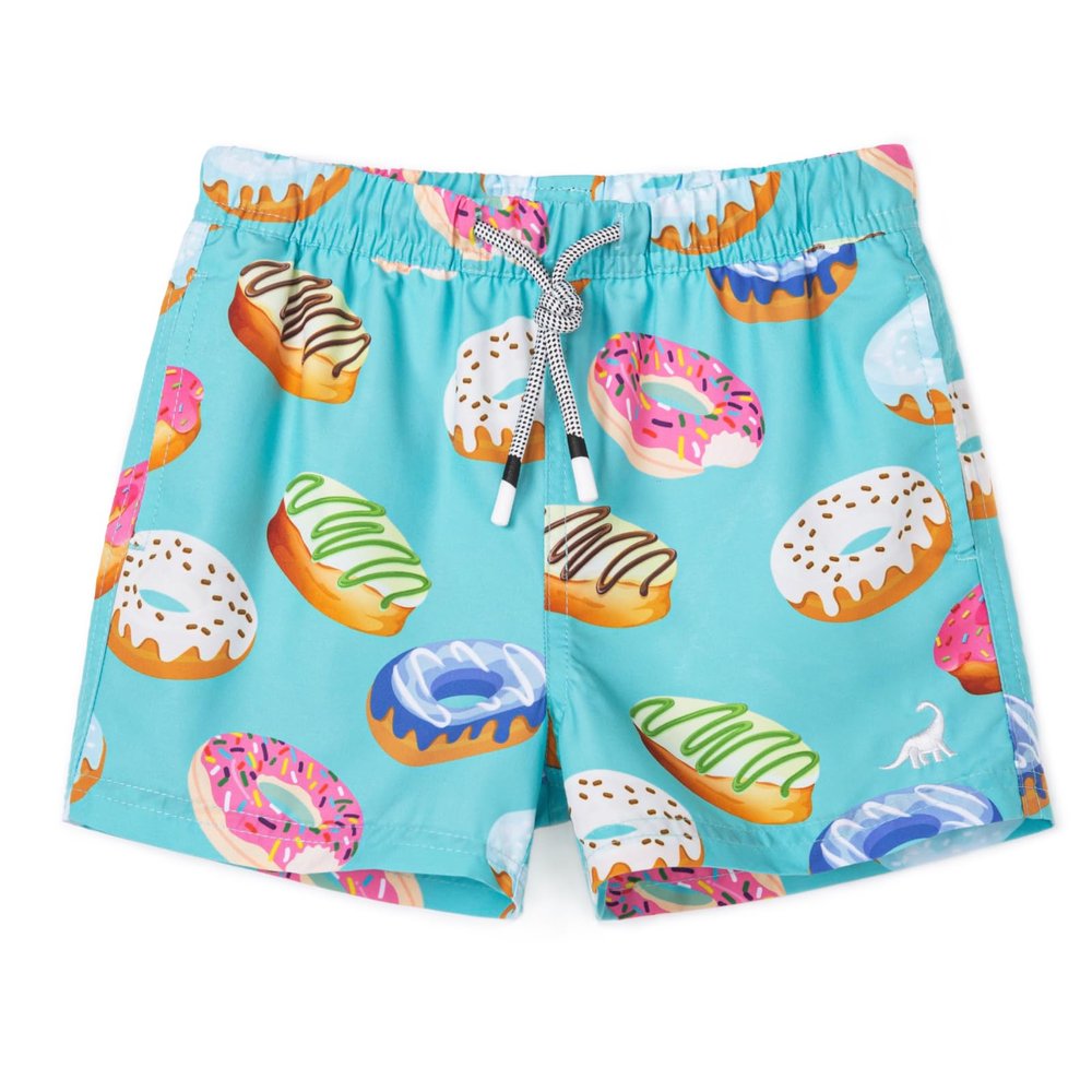 SURF CUZ Boys Swim Trunks Swimsuit for Toddler Boy Bathing Suits Quick Dry Kids Board Shorts UPF 50+ Mesh Swim Shorts Green Doughnut 5-6 Years