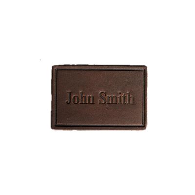Custom Made Leather Patches/Labels/Tags | Personalized Text or Initials | Premium Cowhide Leather | Brown, Tan, Gray or Black | Made in THE USA (No Border, Rectangle, Nut Brown)