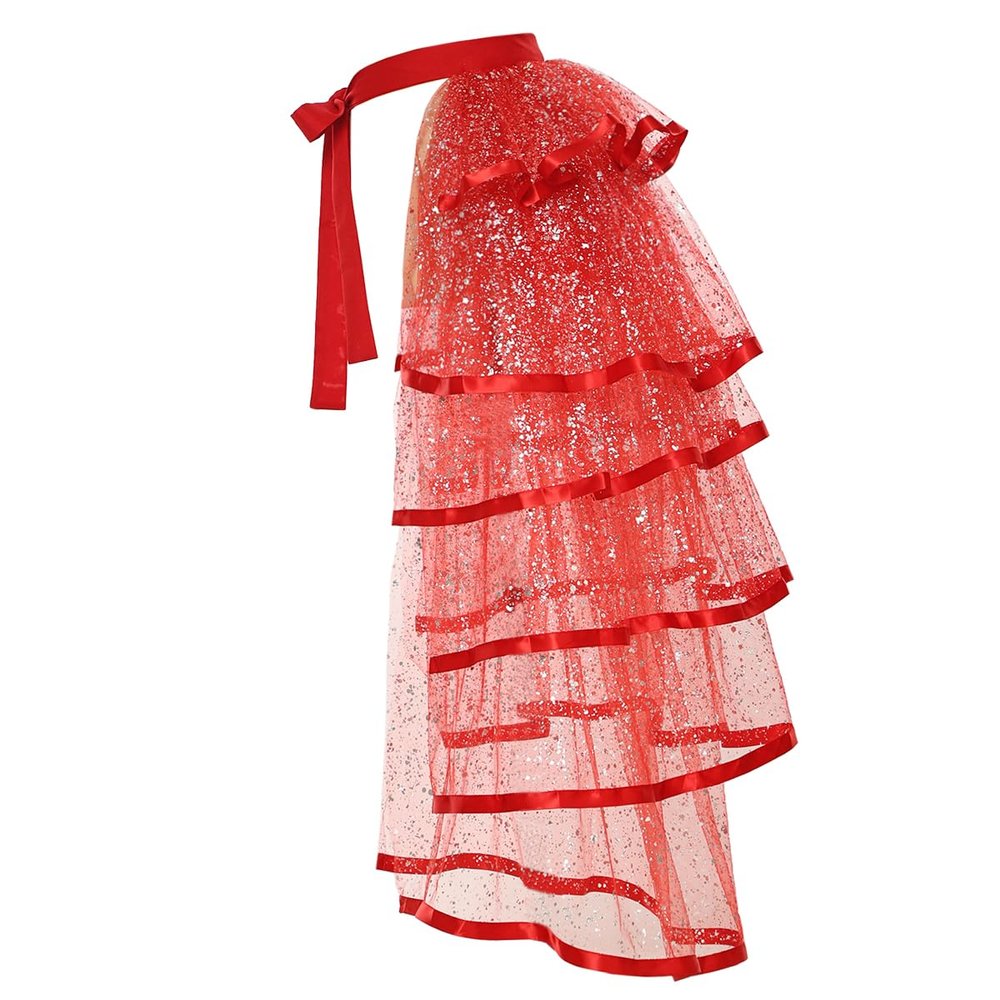 Steampunk Sparkle Sequin Tulle Tutu Bustle Skirts 6 Layer Overskirt Tie-on Belt