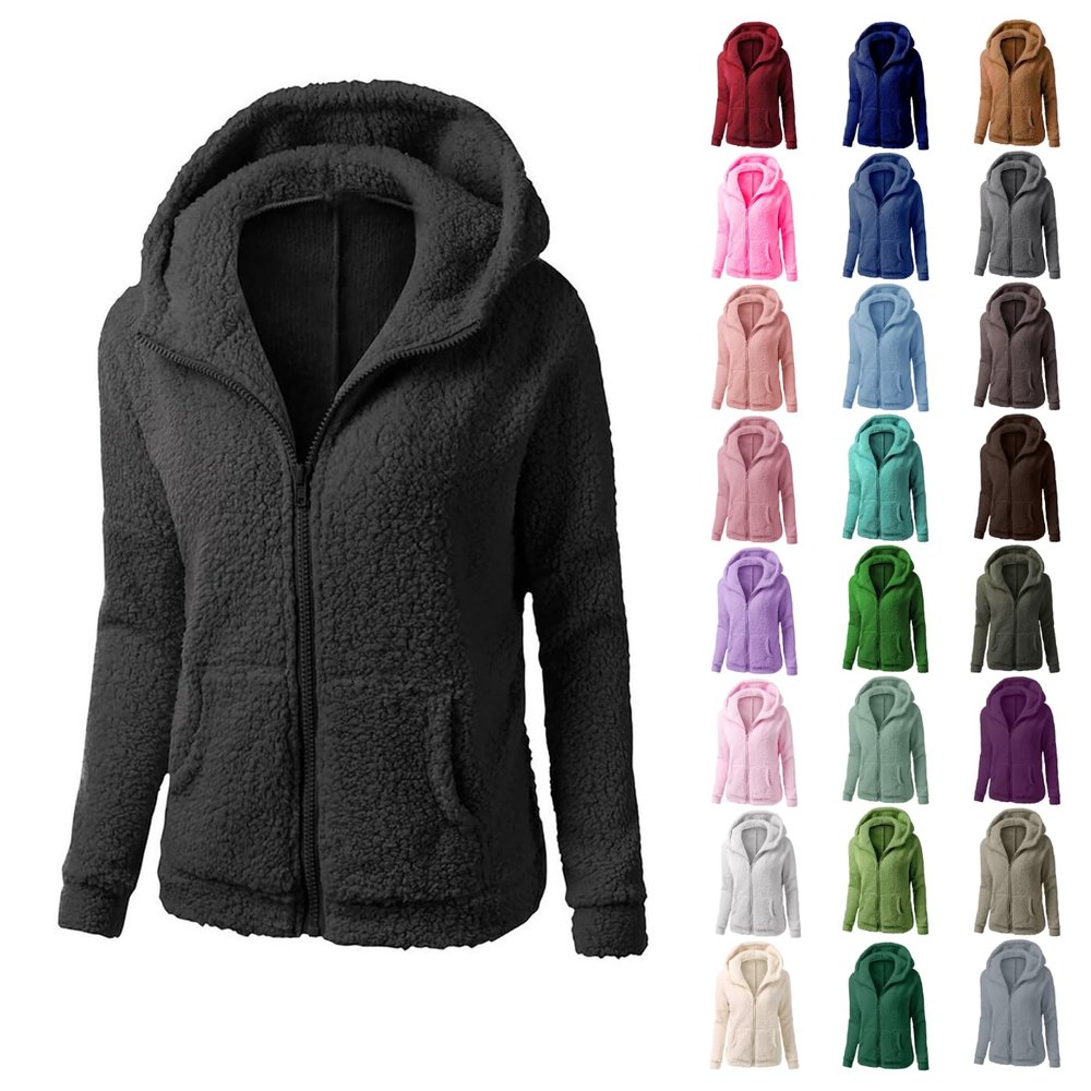 Women Sherpa Jackets Winter Coats Faux Fur Lined Hooides Oversized Fluffy Fuzzy Fleece Jacket