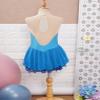 Oyolan Kids Girls Rhinestone Sleeveless Ice Skating Dress Irregular Hem Leotard Dress Figure Skating Competition Costume Light Blue B 14 Years view 4