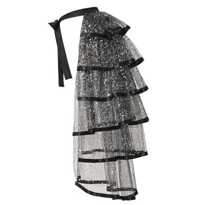 Steampunk Sparkle Sequin Tulle Tutu Bustle Skirts 6 Layer Overskirt Tie-on Belt