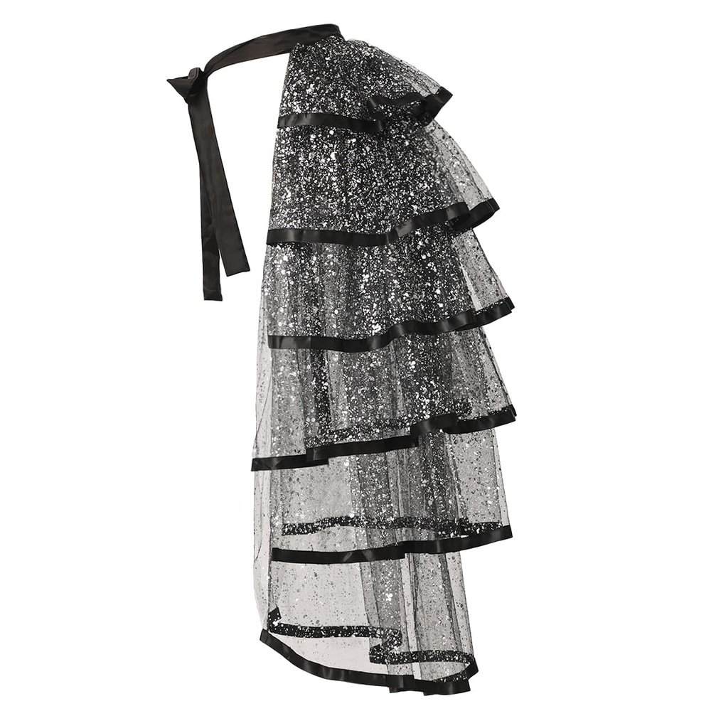 Steampunk Sparkle Sequin Tulle Tutu Bustle Skirts 6 Layer Overskirt Tie-on Belt