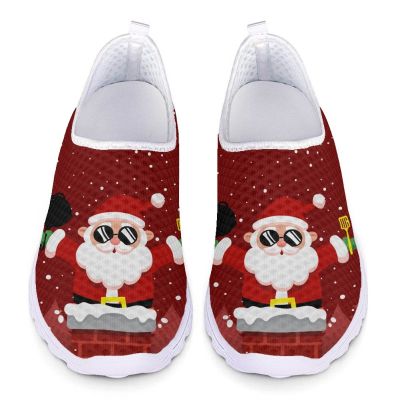 GOSTONG Women Lightweight Slip on Shoes Christmas Santa Claus Running Jogging Flat Sneakers Non Slip Footwear
