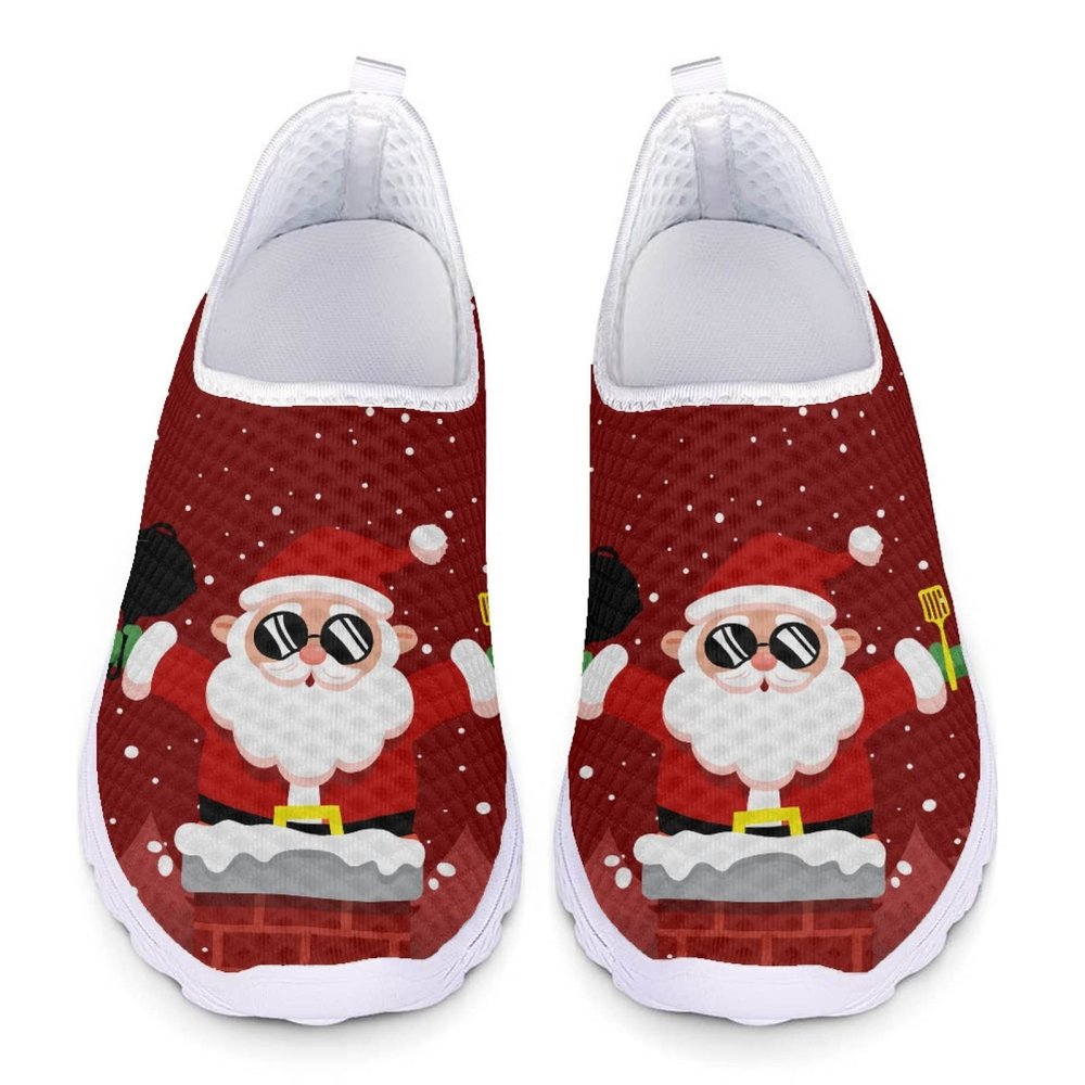 GOSTONG Women Lightweight Slip on Shoes Christmas Santa Claus Running Jogging Flat Sneakers Non Slip Footwear