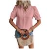 Dressnu Women's Short Sleeve Solid Color Top V-Neck Bubble Sleeve Rust Red XXL view 1