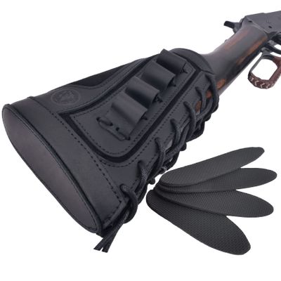 Adjustable Leather Gun Sling with Ammo Holder for 12 Gauge Shotgun Shell Holder, Black (Buttstock)
