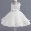 Flower Girl Dress for Toddler Baby Girls Sleeveless 3D Flower Tulle Tutu Dress Infant Christening Baptism Formal Princess Party Birthday Dresses White 9-12 Months view 3