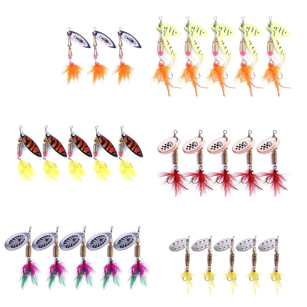 AOHRO Pack of 30 Pack of 5 Spinner Crankbait Rooster Tail Bass Trout Fishing Lure Lot Gear Tackle H77 (3# 10.5CM-7.3G 5pcs)
