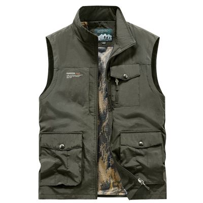 Puffer Vest Men, Men's Thin Multi-Pocket Outdoor Sports Vest Waterproof Quick Drying Casual Waistcoat Functional Vest Black Sweater Vest Dress Men Small Vest Jacket Vest (XL, Army Green)