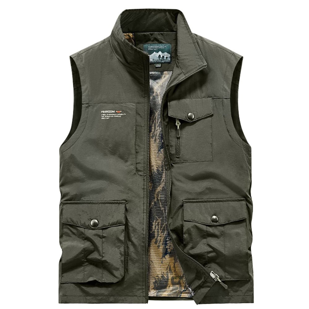 Puffer Vest Men, Men's Thin Multi-Pocket Outdoor Sports Vest Waterproof Quick Drying Casual Waistcoat Functional Vest Black Sweater Vest Dress Men Small Vest Jacket Vest (XL, Army Green)