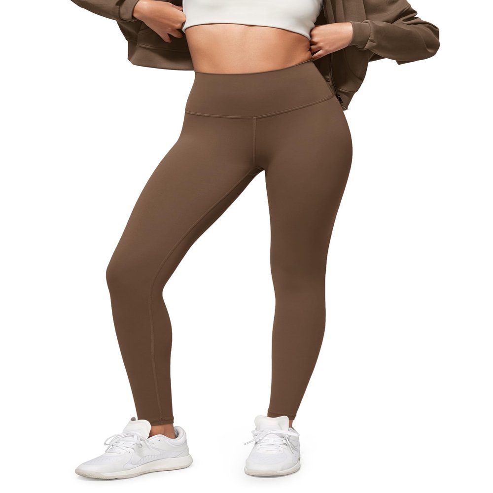 ODODOS Buttery Soft Lounge Yoga Leggings for Women Full Length 28" High Waist Yoga Pants, Brunette, X-Large