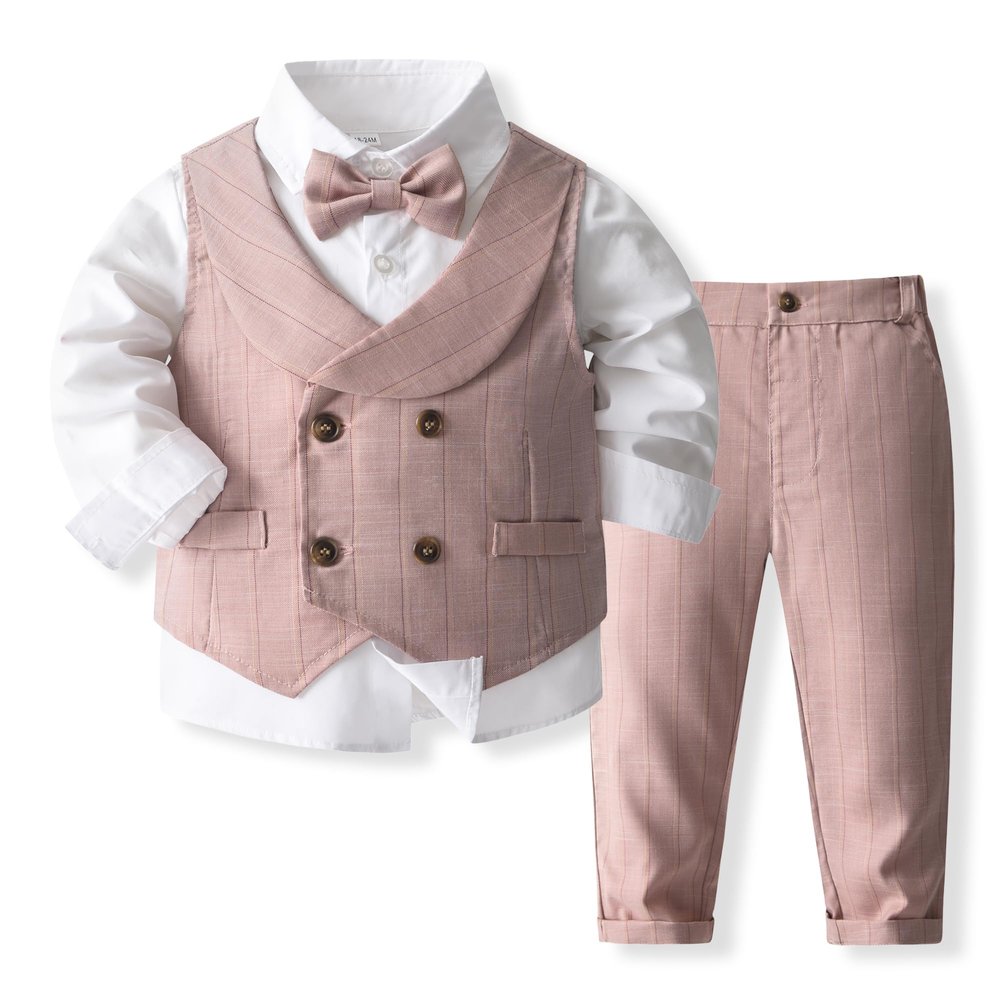 Boys 3Pcs Clothing Sets Long Sleeve Bowtie Shirts +Vest +Pants Casual Suit