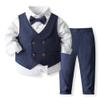 Boys 3Pcs Clothing Sets Long Sleeve Bowtie Shirts +Vest +Pants Casual Suit Navy Blue view 1