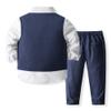 Boys 3Pcs Clothing Sets Long Sleeve Bowtie Shirts +Vest +Pants Casual Suit Navy Blue view 2