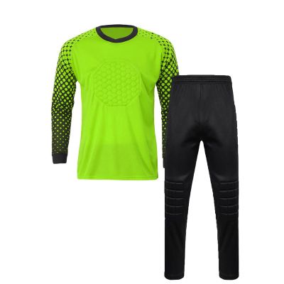 DRHOM Kids Boys Padded Goalkeeper Jersey and Pants Set Long Sleeves Goalie Soccer Shirt Training Uniform Activewear (Green, 11-12)