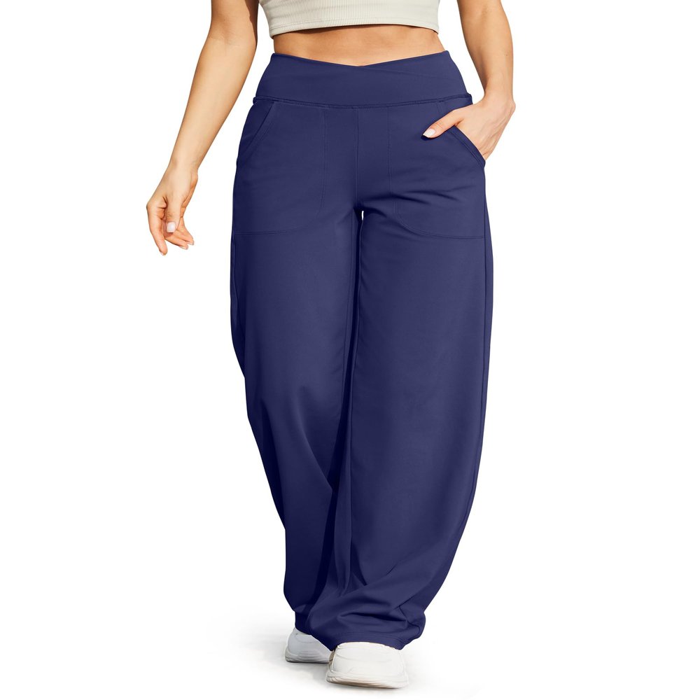 G4Free Dress Pants for Women Wide Leg Yoga Pants Flare Dress Pants with Pockets Stretch for Business Casual Work Lounge(Royal Blue,XS,31")