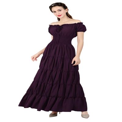 Womens Dress Fashion Elegant Renaissance Costume Medieval Short Sleeve Casual Outfit Midi Victorian Vintage Summer Purple 2XL