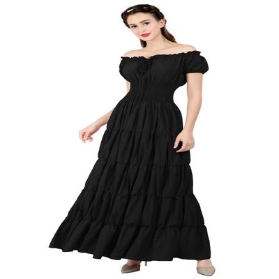 Dresses Womens Renaissance Costume Dresses Medieval Short Sleeve Casual Outfit Midi Victorian Vintage Summer Black S