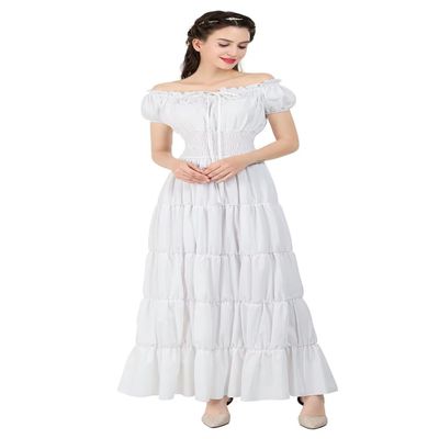 Dress Women Renaissance Costume Dresses Medieval Short Sleeve Casual Outfit Midi Victorian Vintage Summer White L