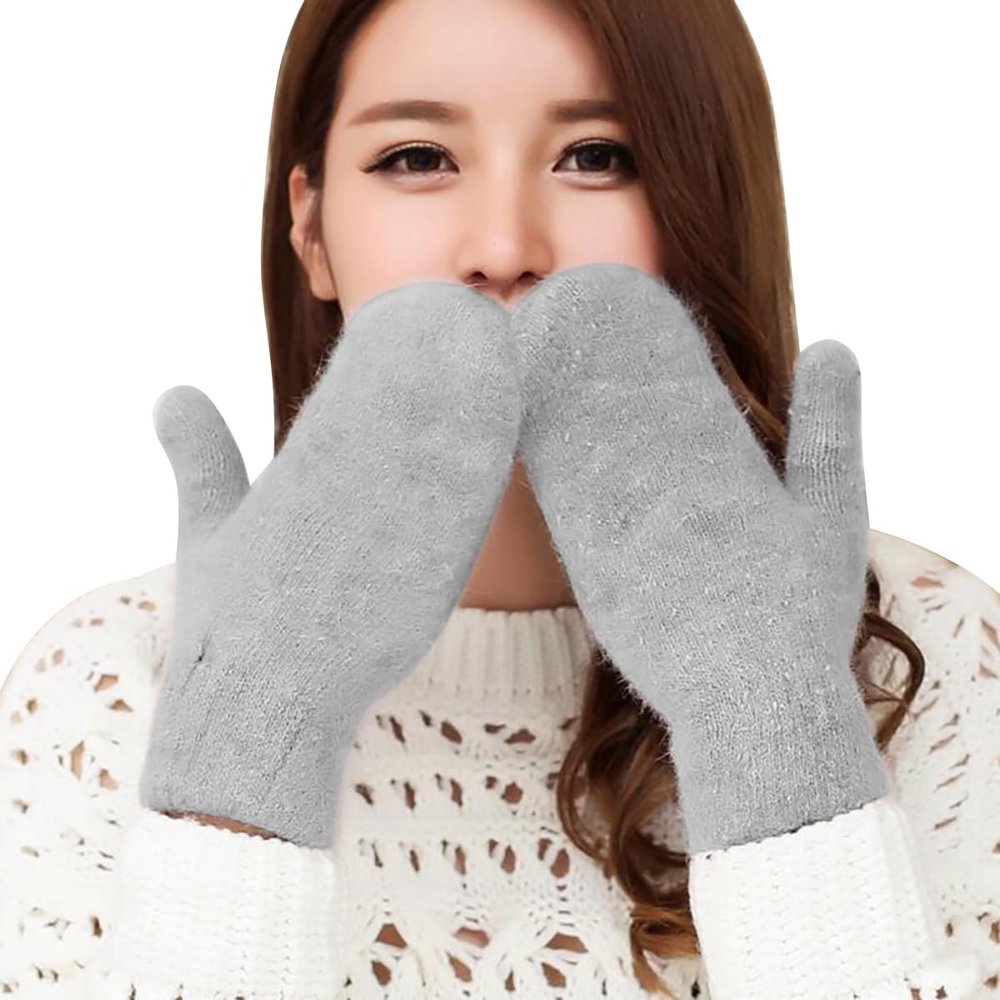 ECYC Women Knitted Mittens, Thick Knit Winter Warm Mittens Full Fingers Wool Gloves for Women