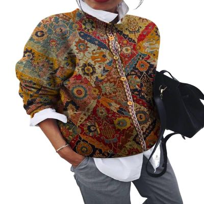 Cardigan for Women Trendy Button Down Long Sleeve Sweater Vintage Boho Floral Knit Lightweight Sweater Jacket Fall Outwear Plus Size