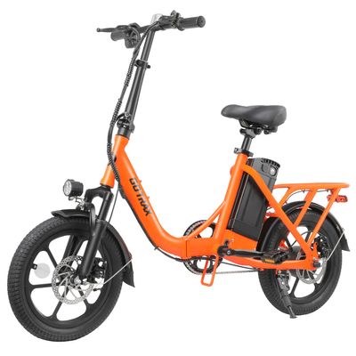 Gotrax NEPHELE 16" Folding Electric Bike, Max Range 28Miles(Pedal-assist) &15.5Mph Power by 350W Motor, Front Suspension&Adjustable Seat and Handlebar, Commuter Electric Bicycle for Adult/Teens Orange