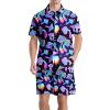 AMHebe Psychedelic Mushrooms Men's Button-Up Hawaiian Shirt & Shorts Set - 2 Piece Summer Beach Vacation Outfits 3XL