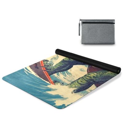 GOODOLD Surfing Dinosaur Yoga Mat, 71 x 26 Inch Non-slip Yoga Mats Folding Travel Exercise Mat Indoor Outdoor Gym Pilates with Storage Bag for Women Men
