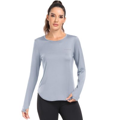 Sun Shirt Women Long Sleeve UPF 50+ UV Protection SPF Shirts Moisture Wicking Lightweight Workout Athletic Gym Hiking Running Active Tops Light Grey L