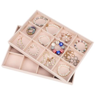 Zerodeko Velvet Jewelry Organizer Tray with 12 Adjustable Compartments Stackable Jewelry Display Insert for Drawer Storage and Home Use