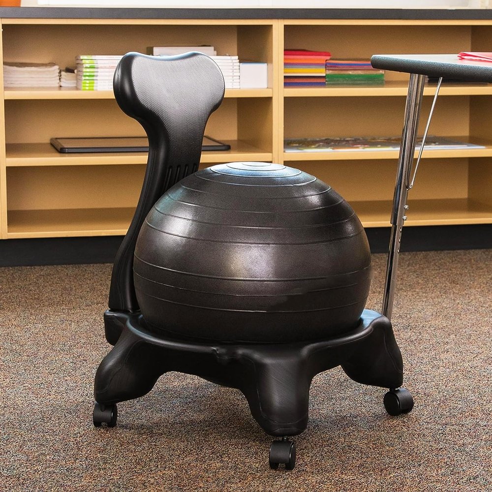 NUNETH Balance Ball Chair for Adults Office, Balck Anti Burst Ball Yoga Ball Chair with Wheels for Easy Movement, Ergonomic Stability Chair with Air Pump