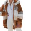 Miretior 2024 New Contrasting Lamb Wool Padded Coat, Warm Plush Patchwork Zipper Pocket Hooded Loose Coat for Women (US, Alpha, 5X-Large, Regular, Regular, Brown) view 1