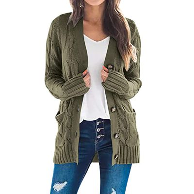 50% Percent Off Deals Women's Cardigan Chunky Open Front Button Sweaters with Pockets Loose Slouchy Oversized Fall Outerwear Coat Cardigans for Women Trendy Green 2X