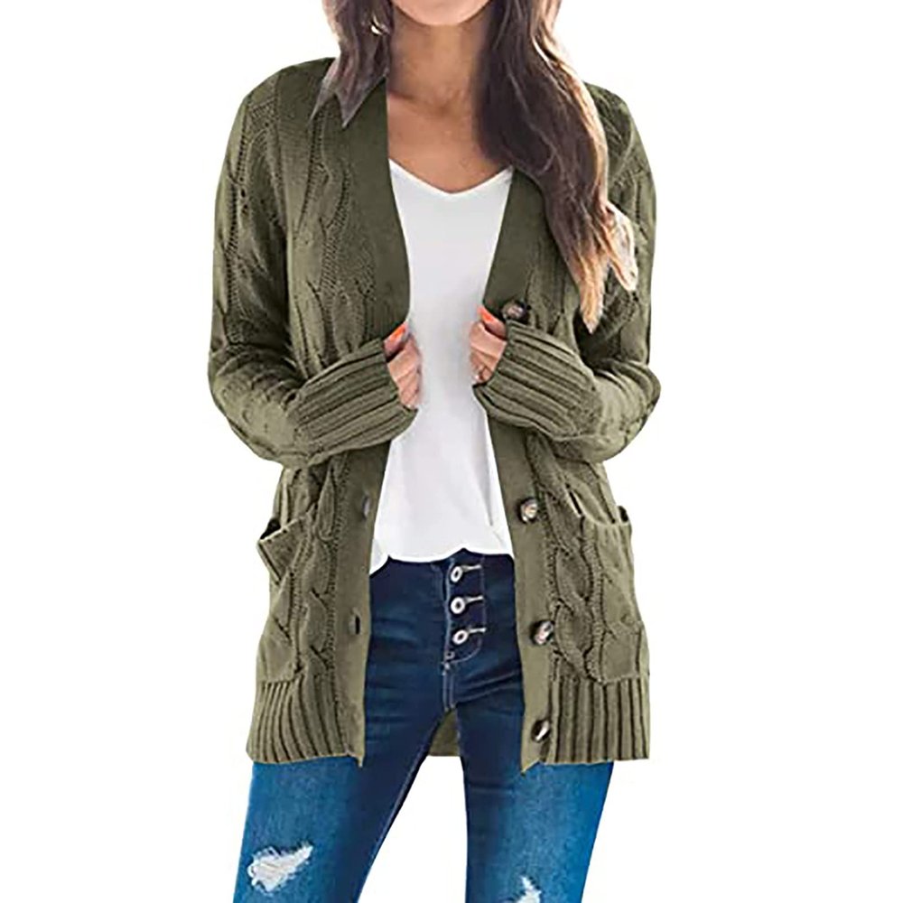 50% Percent Off Deals Women's Cardigan Chunky Open Front Button Sweaters with Pockets Loose Slouchy Oversized Fall Outerwear Coat Cardigans for Women Trendy Green 2X